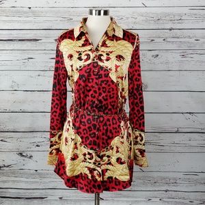 GUESS Printed Chain-Belt Tunic Top Leopard Foulard